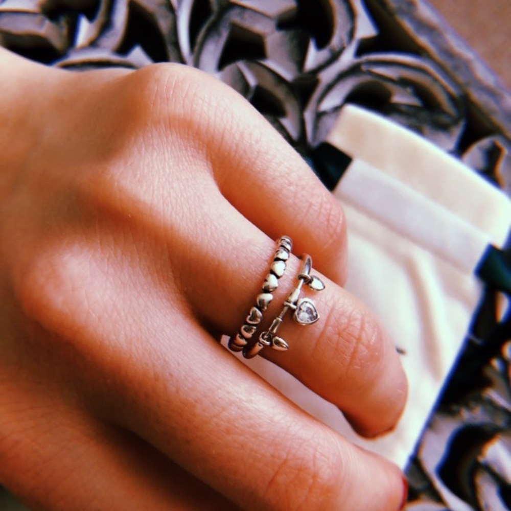 925 Sterling Silver Cute Stacking Heart Ring Set